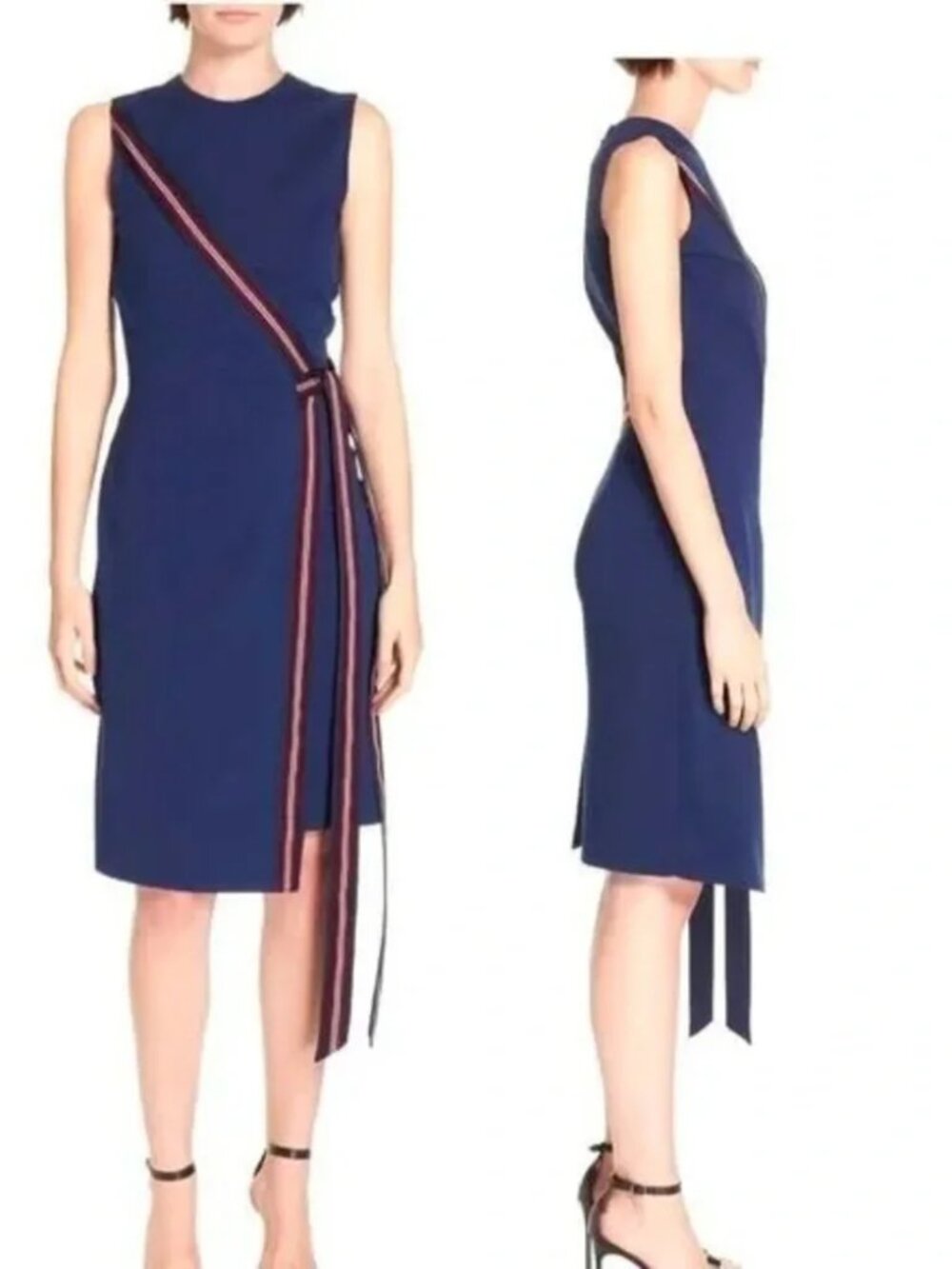 Diane Von Furstenberg Size 6 Lindsey Asymmetrical Faux Wrap Navy Shift Dress